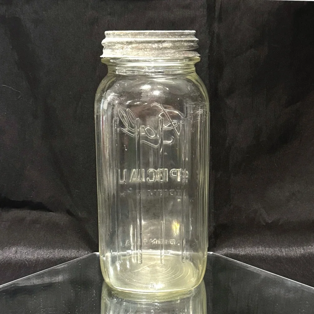 Vintage Ball Special Wide Mouth Half Gallon Mason Jar 64oz Ribbed Glass Zinc Lid